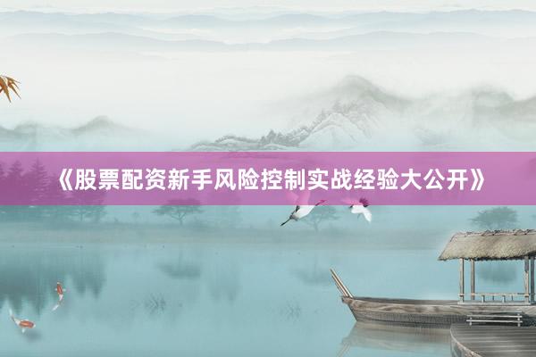 《股票配资新手风险控制实战经验大公开》