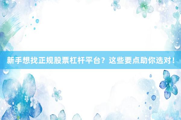 新手想找正规股票杠杆平台？这些要点助你选对！