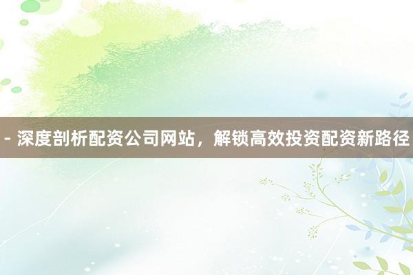 - 深度剖析配资公司网站，解锁高效投资配资新路径