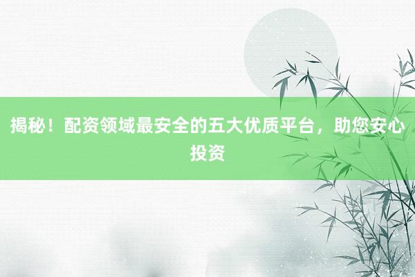揭秘！配资领域最安全的五大优质平台，助您安心投资