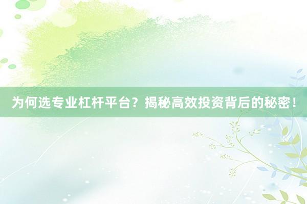 为何选专业杠杆平台？揭秘高效投资背后的秘密！