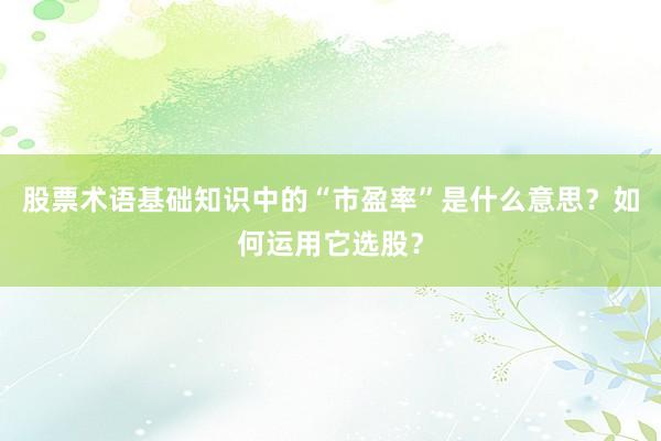 股票术语基础知识中的“市盈率”是什么意思？如何运用它选股？