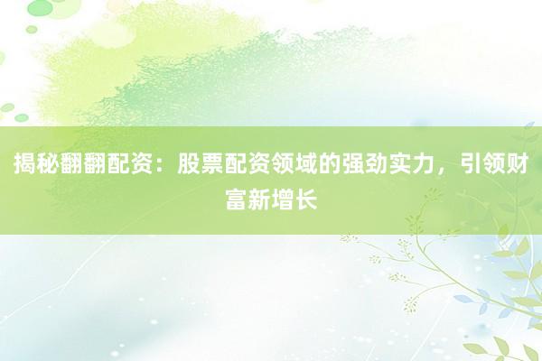 揭秘翻翻配资:股票配资领域的强劲实力,引领财富新增长