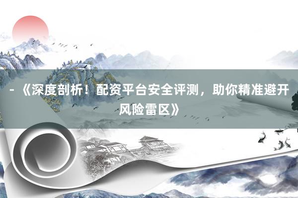 - 《深度剖析！配资平台安全评测，助你精准避开风险雷区》