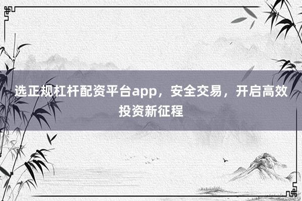 选正规杠杆配资平台app，安全交易，开启高效投资新征程