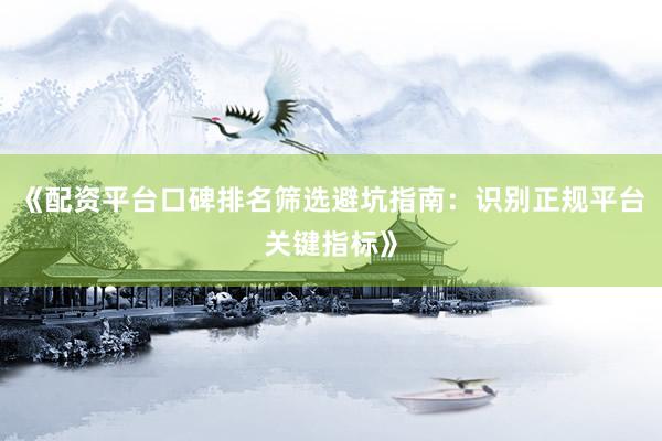 《配资平台口碑排名筛选避坑指南：识别正规平台关键指标》