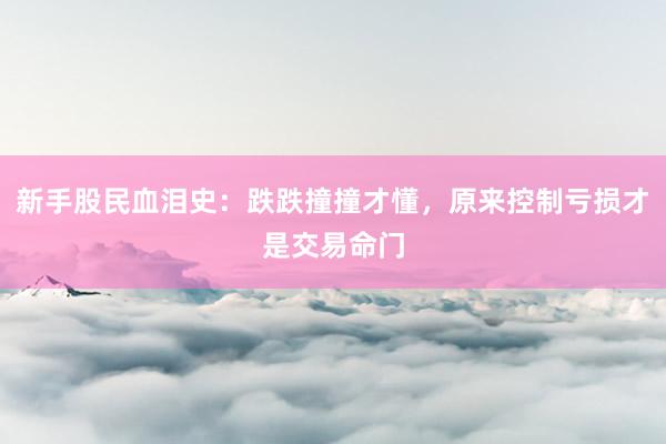 新手股民血泪史：跌跌撞撞才懂，原来控制亏损才是交易命门