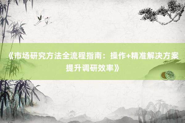 《市场研究方法全流程指南：操作+精准解决方案提升调研效率》